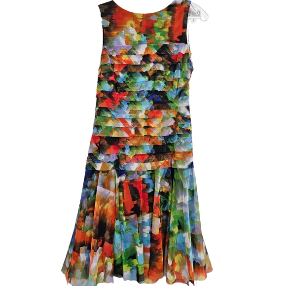 London Times Jeweltones Abstract Paint Splash Tiered Sleeveless Mesh Dress - Picture 15 of 15